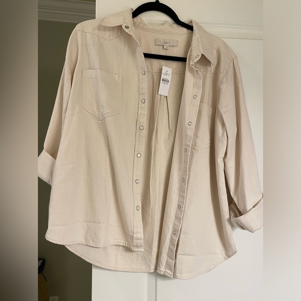 LOFT cream snap up, oversized shirt
